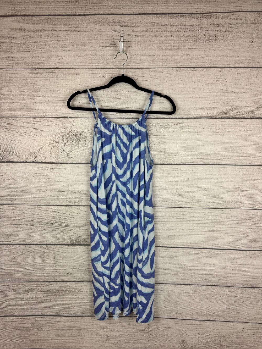 Time And Tru Women's Blue Zebra Printed High Neck Sleeveless Dress Size Medium